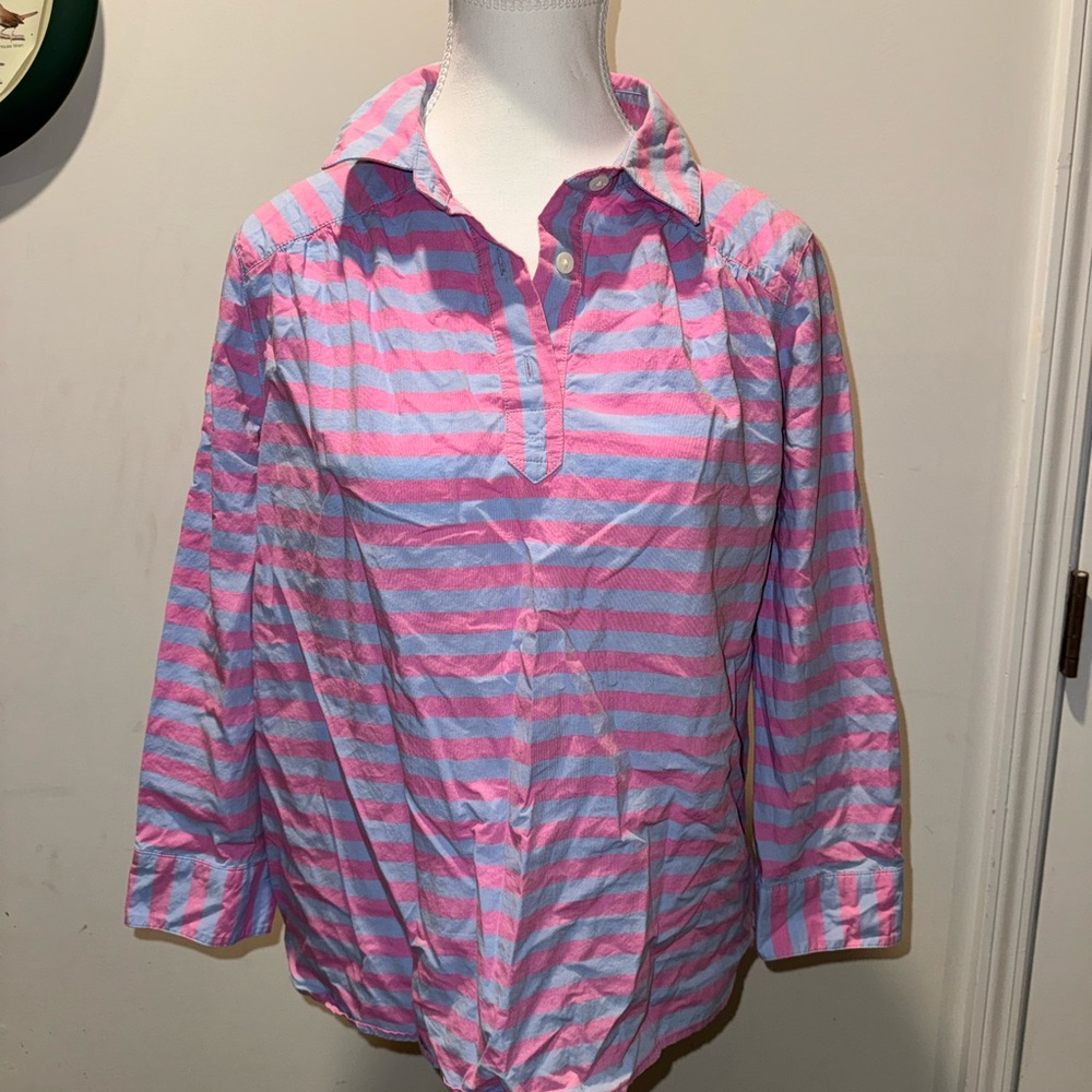 Pink and Light Purple Striped Button-Up Shirt